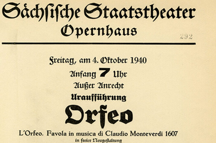 Theaterzettel der Uraufführung von Carl Orffs »Orfeo« und szenische Erstaufführung »Carmina Burana« am 4. Oktober 1940